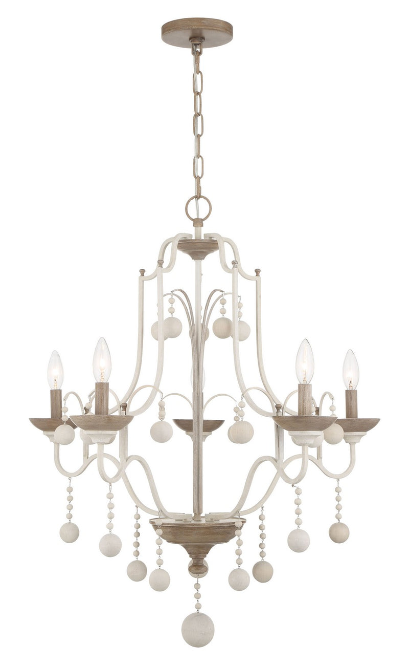 Five Light Chandelier<br /><span style="color:#4AB0CE;">Entrega: 4-10 dias en USA</span><br /><span style="color:#4AB0CE;font-size:60%;">PREGUNTE POR ENTREGA EN PANAMA</span><br />Collection: Colonial Charm<br />Finish: White Wash & Sun Dried Clay