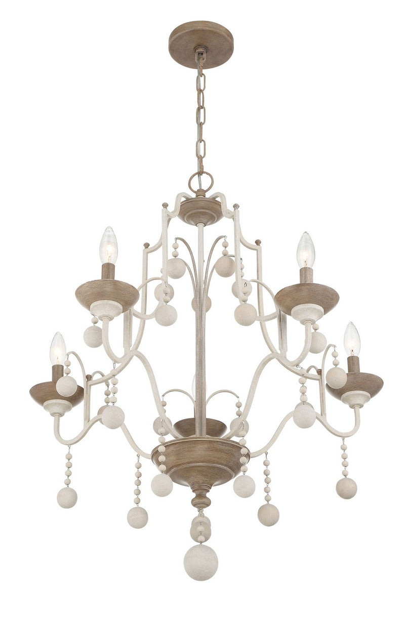 Five Light Chandelier<br /><span style="color:#4AB0CE;">Entrega: 4-10 dias en USA</span><br /><span style="color:#4AB0CE;font-size:60%;">PREGUNTE POR ENTREGA EN PANAMA</span><br />Collection: Colonial Charm<br />Finish: White Wash & Sun Dried Clay