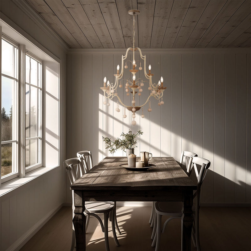 Nine Light Chandelier<br /><span style="color:#4AB0CE;">Entrega: 4-10 dias en USA</span><br /><span style="color:#4AB0CE;font-size:60%;">PREGUNTE POR ENTREGA EN PANAMA</span><br />Collection: Colonial Charm<br />Finish: White Wash