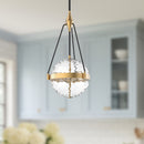 Three Light Pendant<br /><span style="color:#4AB0CE;">Entrega: 4-10 dias en USA</span><br /><span style="color:#4AB0CE;font-size:60%;">PREGUNTE POR ENTREGA EN PANAMA</span><br />Collection: Harmony<br />Finish: Brushed Gold/ Clear Water Glass