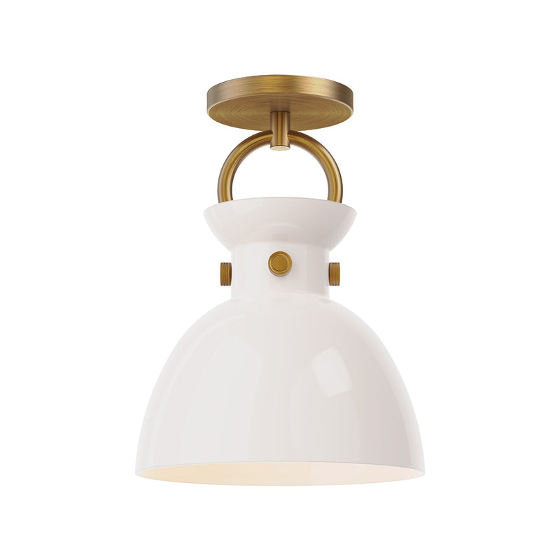 Alora - SF411809AGGO - One Light Semi-Flush Mount - Waldo - Aged Gold/Glossy Opal Glass