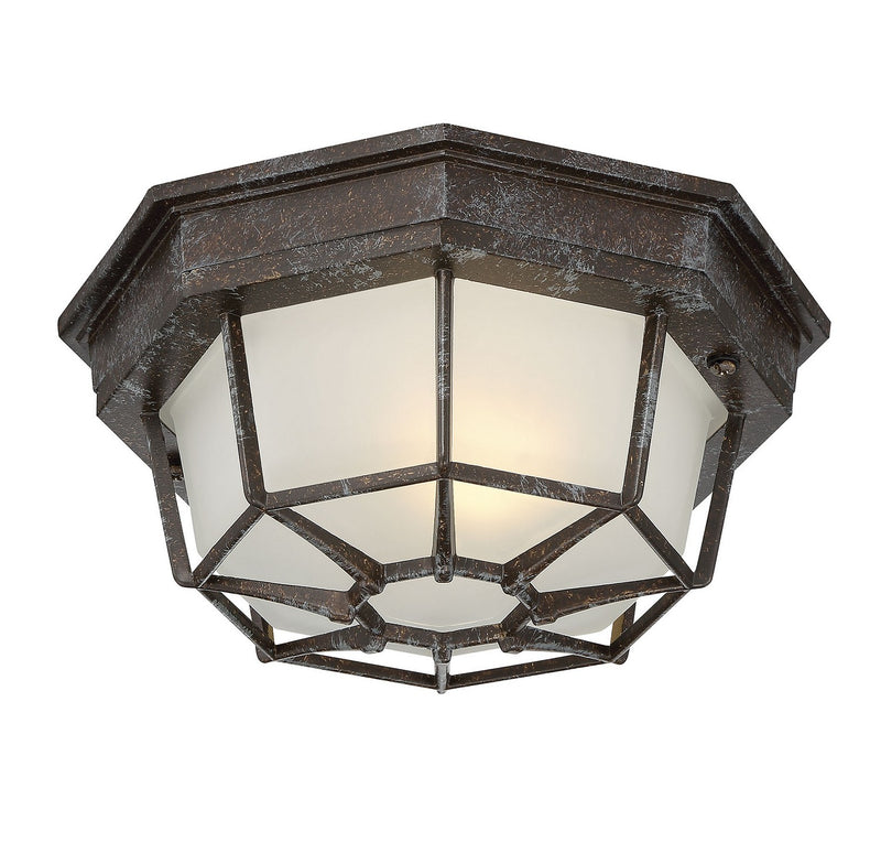 One Light Flush Mount<br /><span style="color:#4AB0CE;">Entrega: 4-10 dias en USA</span><br /><span style="color:#4AB0CE;font-size:60%;">PREGUNTE POR ENTREGA EN PANAMA</span><br />Collection: Exterior Collections<br />Finish: Rustic Bronze