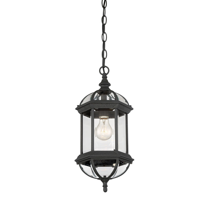 One Light Hanging Lantern<br /><span style="color:#4AB0CE;">Entrega: 4-10 dias en USA</span><br /><span style="color:#4AB0CE;font-size:60%;">PREGUNTE POR ENTREGA EN PANAMA</span><br />Collection: Kensington<br />Finish: Textured Black