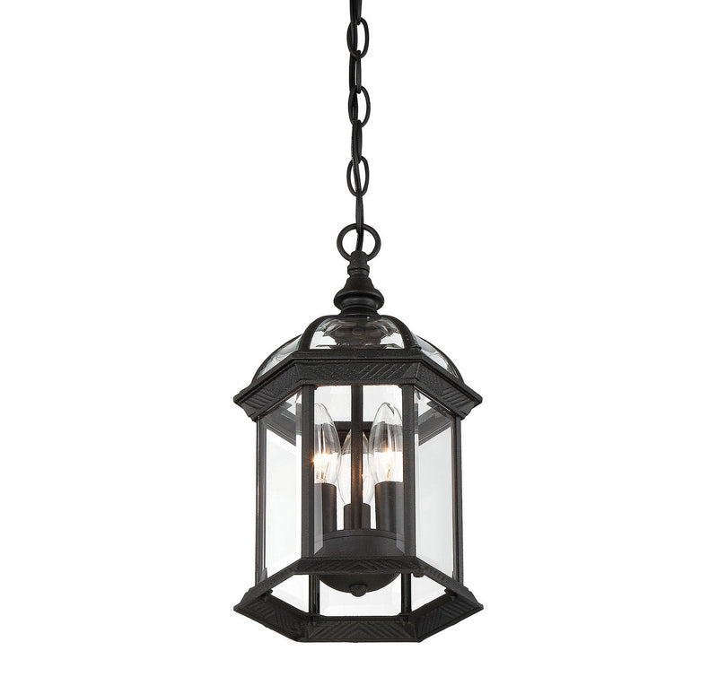 Three Light Hanging Lantern<br /><span style="color:#4AB0CE;">Entrega: 4-10 dias en USA</span><br /><span style="color:#4AB0CE;font-size:60%;">PREGUNTE POR ENTREGA EN PANAMA</span><br />Collection: Kensington<br />Finish: Textured Black