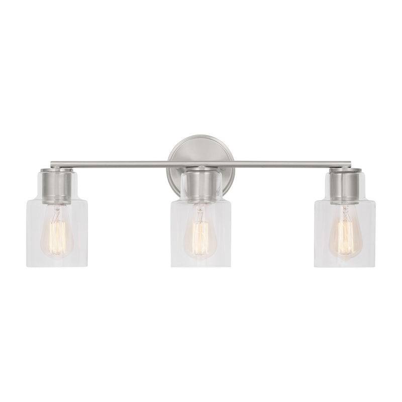 Three Light Bath<br /><span style="color:#4AB0CE;">Entrega: 11-12 semanas en USA</span><br /><span style="color:#4AB0CE;font-size:60%;">PREGUNTE POR ENTREGA EN PANAMA</span><br />Collection: Sayward<br />Finish: Brushed Steel