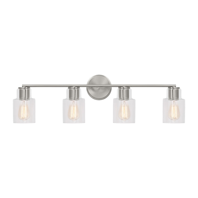 Four Light Bath<br /><span style="color:#4AB0CE;">Entrega: 4-10 dias en USA</span><br /><span style="color:#4AB0CE;font-size:60%;">PREGUNTE POR ENTREGA EN PANAMA</span><br />Collection: Sayward<br />Finish: Brushed Steel