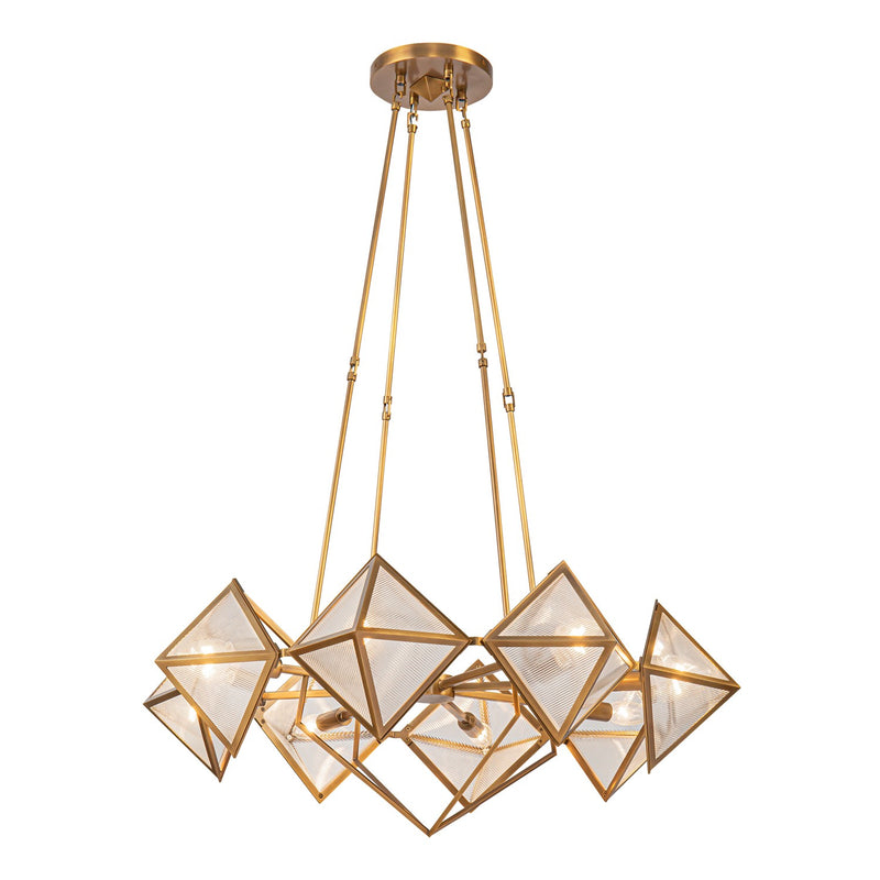 Eight Light Chandelier<br /><span style="color:#4AB0CE;">Entrega: 4-10 dias en USA</span><br /><span style="color:#4AB0CE;font-size:60%;">PREGUNTE POR ENTREGA EN PANAMA</span><br />Collection: Cairo<br />Finish: Ribbed Glass/Vintage Brass