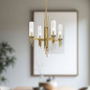 Four Light Chandelier<br /><span style="color:#4AB0CE;">Entrega: 4-10 dias en USA</span><br /><span style="color:#4AB0CE;font-size:60%;">PREGUNTE POR ENTREGA EN PANAMA</span><br />Collection: Torres<br />Finish: Ribbed Glass/Vintage Brass