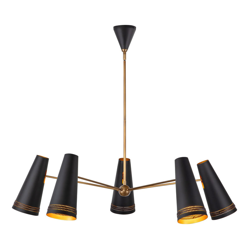 Five Light Chandelier<br /><span style="color:#4AB0CE;">Entrega: 4-10 dias en USA</span><br /><span style="color:#4AB0CE;font-size:60%;">PREGUNTE POR ENTREGA EN PANAMA</span><br />Collection: Brickell<br />Finish: Matte Black/Hazelnut Leather