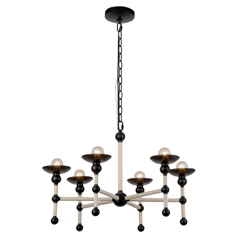 Six Light Chandelier<br /><span style="color:#4AB0CE;">Entrega: 4-10 dias en USA</span><br /><span style="color:#4AB0CE;font-size:60%;">PREGUNTE POR ENTREGA EN PANAMA</span><br />Collection: Nadine<br />Finish: Matte Black/Cotton