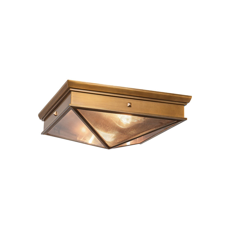 Two Light Flush Mount<br /><span style="color:#4AB0CE;">Entrega: 4-10 dias en USA</span><br /><span style="color:#4AB0CE;font-size:60%;">PREGUNTE POR ENTREGA EN PANAMA</span><br />Collection: Cairo<br />Finish: Ribbed Glass/Vintage Brass