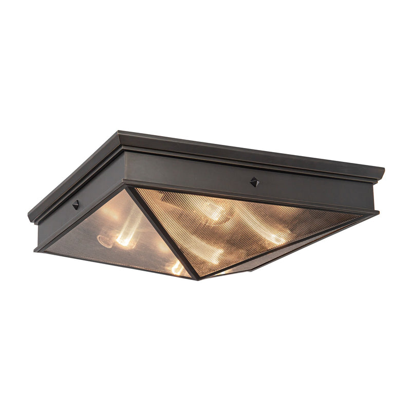 Four Light Flush Mount<br /><span style="color:#4AB0CE;">Entrega: 4-10 dias en USA</span><br /><span style="color:#4AB0CE;font-size:60%;">PREGUNTE POR ENTREGA EN PANAMA</span><br />Collection: Cairo<br />Finish: Ribbed Glass/Urban Bronze