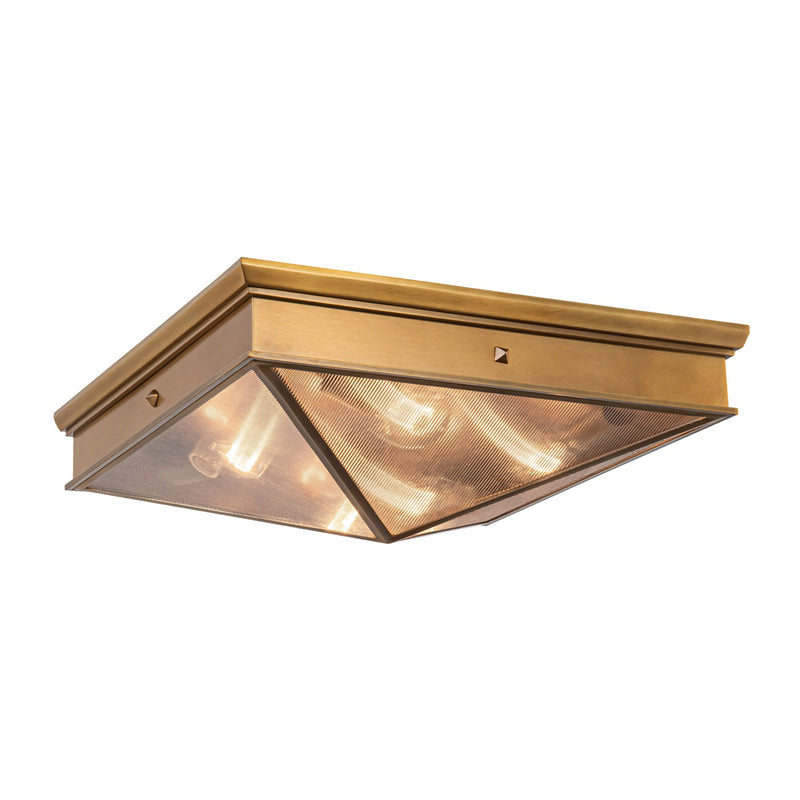 Four Light Flush Mount<br /><span style="color:#4AB0CE;">Entrega: 4-10 dias en USA</span><br /><span style="color:#4AB0CE;font-size:60%;">PREGUNTE POR ENTREGA EN PANAMA</span><br />Collection: Cairo<br />Finish: Ribbed Glass/Vintage Brass