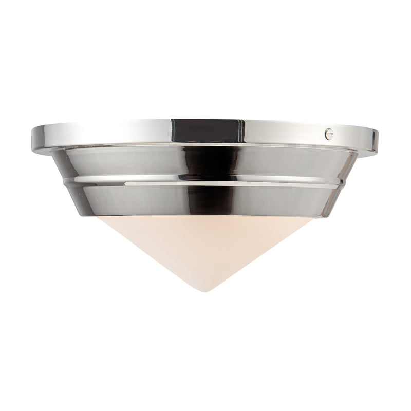 One Light Flush Mount<br /><span style="color:#4AB0CE;">Entrega: 4-10 dias en USA</span><br /><span style="color:#4AB0CE;font-size:60%;">PREGUNTE POR ENTREGA EN PANAMA</span><br />Collection: Willard<br />Finish: Polished Nickel/Opal Matte Glass