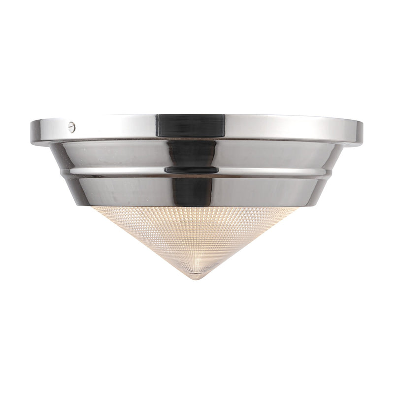 One Light Flush Mount<br /><span style="color:#4AB0CE;">Entrega: 4-10 dias en USA</span><br /><span style="color:#4AB0CE;font-size:60%;">PREGUNTE POR ENTREGA EN PANAMA</span><br />Collection: Willard<br />Finish: Polished Nickel/Prismatic Glass