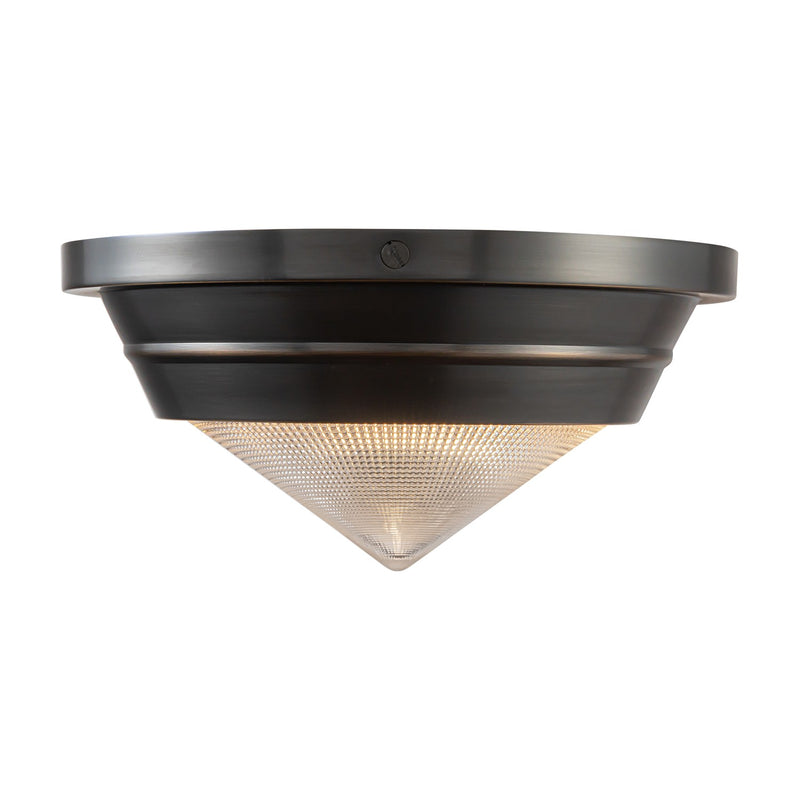 One Light Flush Mount<br /><span style="color:#4AB0CE;">Entrega: 4-10 dias en USA</span><br /><span style="color:#4AB0CE;font-size:60%;">PREGUNTE POR ENTREGA EN PANAMA</span><br />Collection: Willard<br />Finish: Urban Bronze/Prismatic Glass