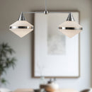 Two Light Linear Pendant<br /><span style="color:#4AB0CE;">Entrega: 4-10 dias en USA</span><br /><span style="color:#4AB0CE;font-size:60%;">PREGUNTE POR ENTREGA EN PANAMA</span><br />Collection: Willard<br />Finish: Polished Nickel/Opal Matte Glass
