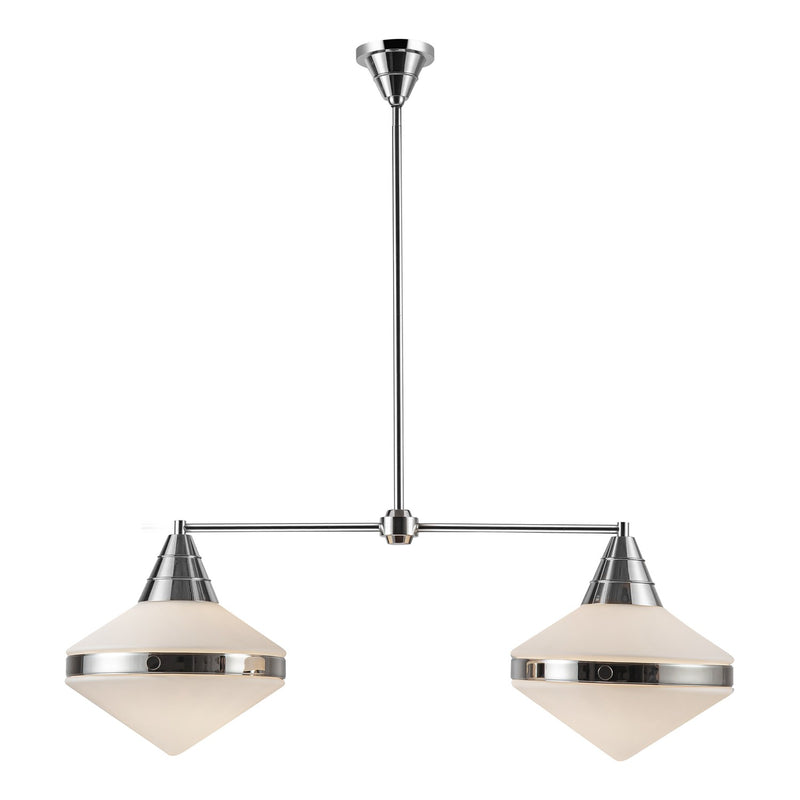 Two Light Linear Pendant<br /><span style="color:#4AB0CE;">Entrega: 4-10 dias en USA</span><br /><span style="color:#4AB0CE;font-size:60%;">PREGUNTE POR ENTREGA EN PANAMA</span><br />Collection: Willard<br />Finish: Polished Nickel/Opal Matte Glass