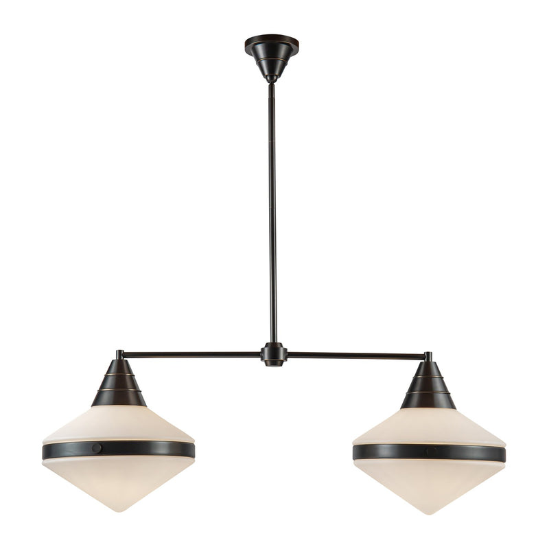 Two Light Linear Pendant<br /><span style="color:#4AB0CE;">Entrega: 4-10 dias en USA</span><br /><span style="color:#4AB0CE;font-size:60%;">PREGUNTE POR ENTREGA EN PANAMA</span><br />Collection: Willard<br />Finish: Urban Bronze/Opal Matte Glass