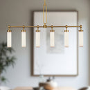 Alora - LP355652VBGO - Six Light Linear Pendant - Wynwood - Vintage Brass/Glossy Opal