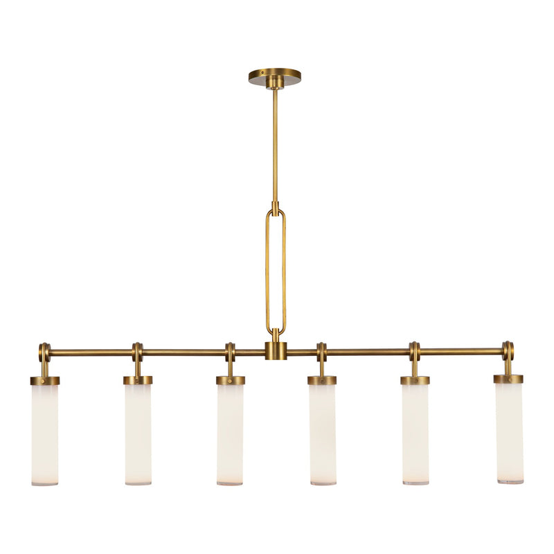 Six Light Linear Pendant<br /><span style="color:#4AB0CE;">Entrega: 4-10 dias en USA</span><br /><span style="color:#4AB0CE;font-size:60%;">PREGUNTE POR ENTREGA EN PANAMA</span><br />Collection: Wynwood<br />Finish: Vintage Brass/Glossy Opal