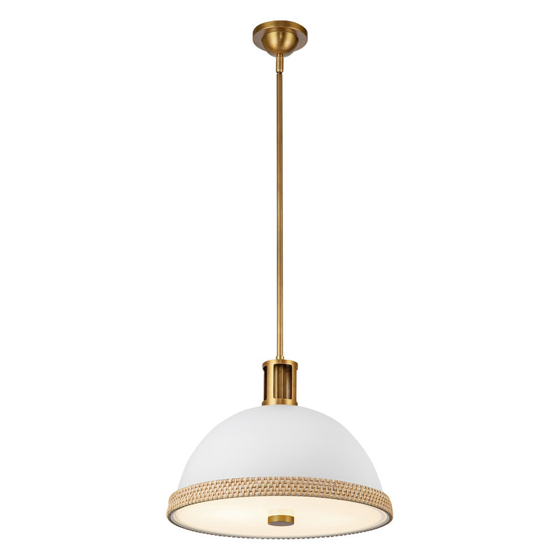 Two Light Pendant<br /><span style="color:#4AB0CE;">Entrega: 4-10 dias en USA</span><br /><span style="color:#4AB0CE;font-size:60%;">PREGUNTE POR ENTREGA EN PANAMA</span><br />Collection: Doral<br />Finish: Matte White/Vintage Brass