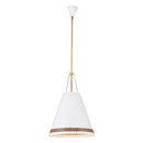 Three Light Pendant<br /><span style="color:#4AB0CE;">Entrega: 4-10 dias en USA</span><br /><span style="color:#4AB0CE;font-size:60%;">PREGUNTE POR ENTREGA EN PANAMA</span><br />Collection: Brickell<br />Finish: Matte White/Hazelnut Leather