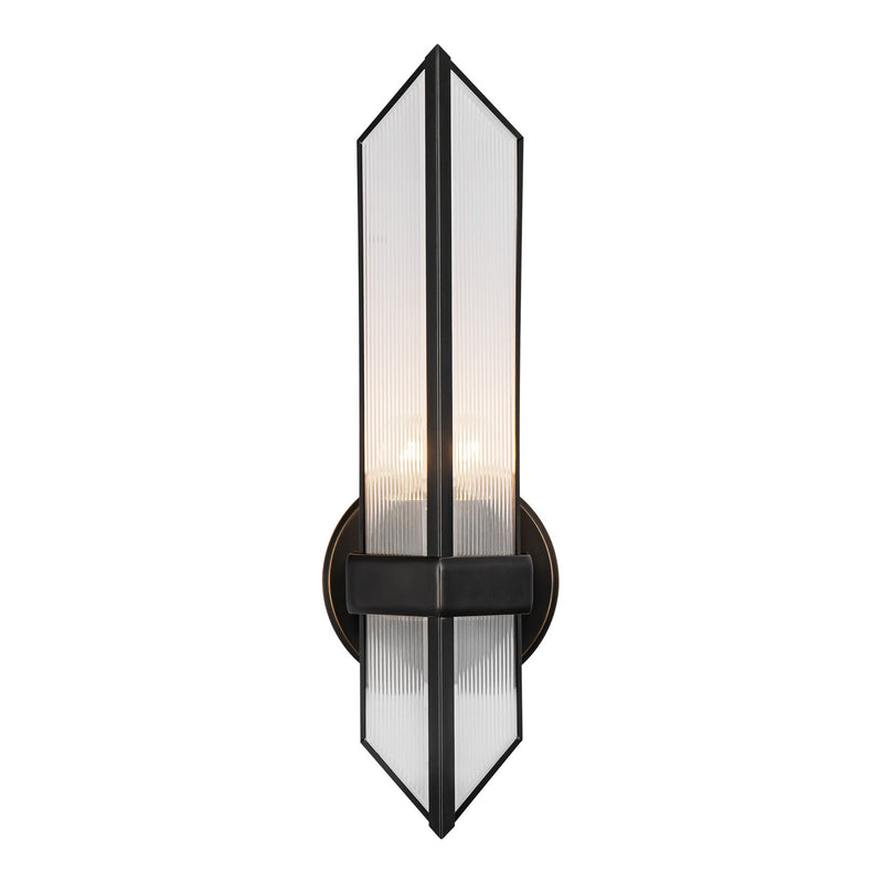 One Light Wall Sconce<br /><span style="color:#4AB0CE;">Entrega: 4-10 dias en USA</span><br /><span style="color:#4AB0CE;font-size:60%;">PREGUNTE POR ENTREGA EN PANAMA</span><br />Collection: Cairo<br />Finish: Ribbed Glass/Urban Bronze