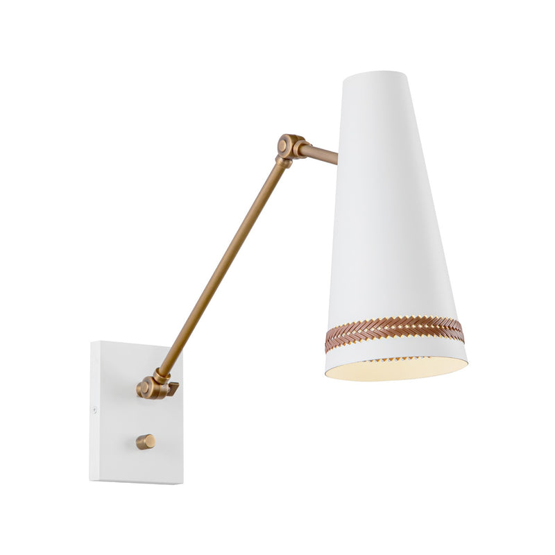 One Light Wall Sconce<br /><span style="color:#4AB0CE;">Entrega: 4-10 dias en USA</span><br /><span style="color:#4AB0CE;font-size:60%;">PREGUNTE POR ENTREGA EN PANAMA</span><br />Collection: Brickell<br />Finish: Matte White/Hazelnut Leather