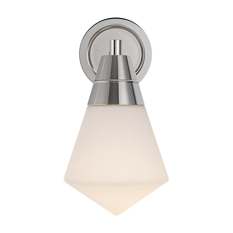One Light Wall Sconce<br /><span style="color:#4AB0CE;">Entrega: 3-4 semanas en USA</span><br /><span style="color:#4AB0CE;font-size:60%;">PREGUNTE POR ENTREGA EN PANAMA</span><br />Collection: Willard<br />Finish: Polished Nickel/Opal Matte Glass