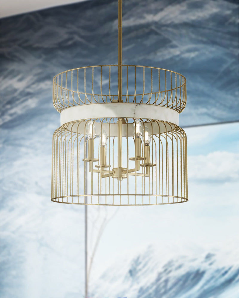 Five Light Pendant<br /><span style="color:#4AB0CE;">Entrega: 4-10 dias en USA</span><br /><span style="color:#4AB0CE;font-size:60%;">PREGUNTE POR ENTREGA EN PANAMA</span><br />Collection: Park Slope by Robin Baron<br />Finish: Nouveau Gold