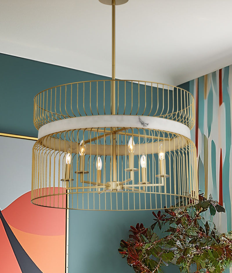 Minka-Lavery - 3396-754 - Six Light Pendant - Park Slope by Robin Baron - Nouveau Gold