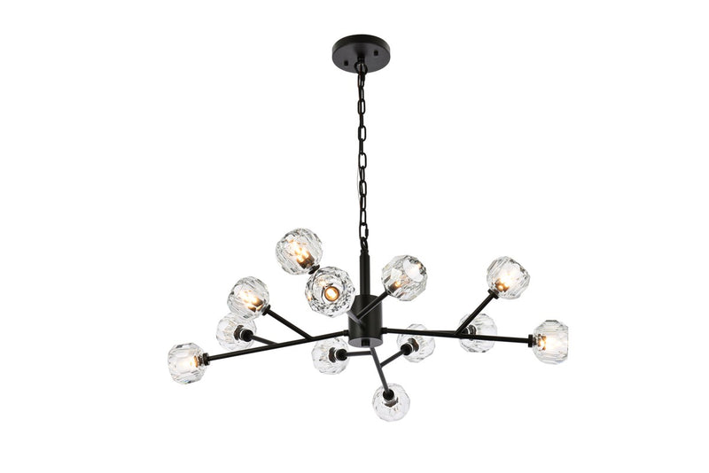 Elegant Lighting - 3509D35BK - 12 Light Pendant - Graham - Black and Clear