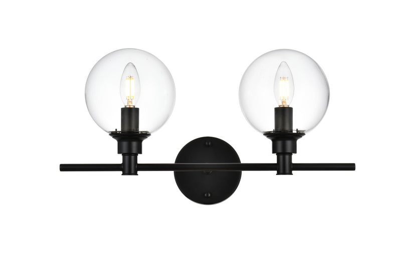 Elegant Lighting - LD7318W19BLK - Two Light Bath Sconce - Jaelynn - Black and Clear