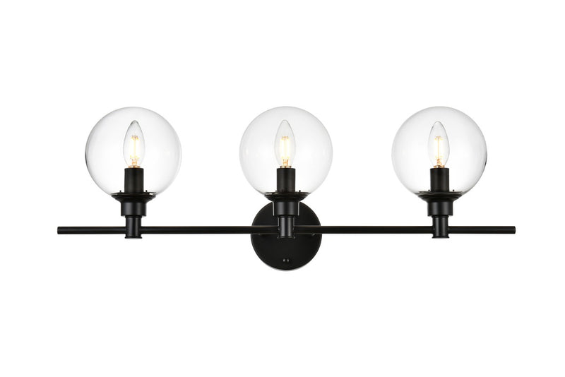 Elegant Lighting - LD7318W28BLK - Three Light Bath Sconce - Jaelynn - Black and Clear