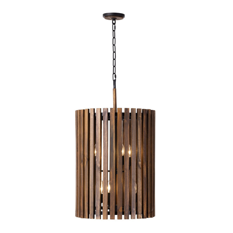 Six Light Foyer Pendant<br /><span style="color:#4AB0CE;">Entrega: 4-10 dias en USA</span><br /><span style="color:#4AB0CE;font-size:60%;">PREGUNTE POR ENTREGA EN PANAMA</span><br />Collection: Suratto<br />Finish: Matte Black/Medium Walnut