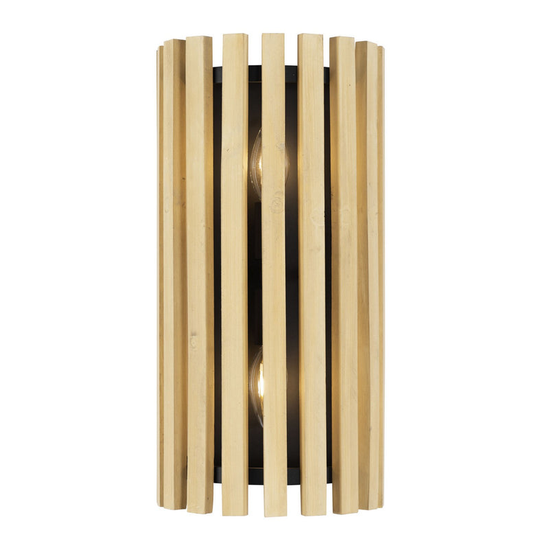 Two Light Wall Sconce<br /><span style="color:#4AB0CE;">Entrega: 4-10 dias en USA</span><br /><span style="color:#4AB0CE;font-size:60%;">PREGUNTE POR ENTREGA EN PANAMA</span><br />Collection: Suratto<br />Finish: Matte Black/Honey Blonde