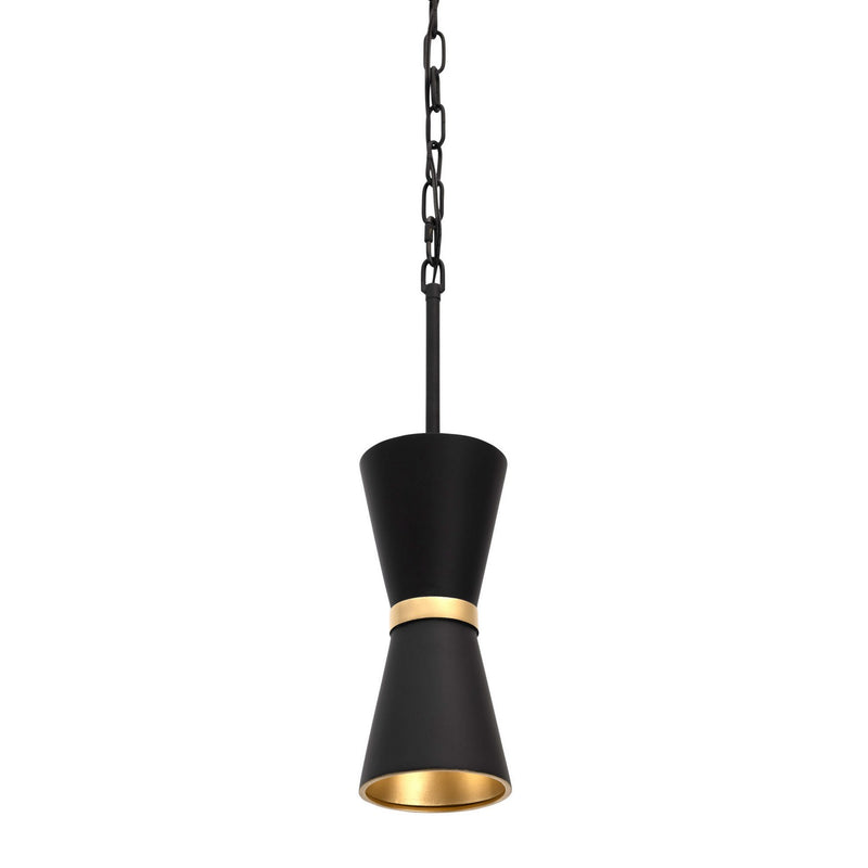 One Light Mini Pendant<br /><span style="color:#4AB0CE;">Entrega: 4-10 dias en USA</span><br /><span style="color:#4AB0CE;font-size:60%;">PREGUNTE POR ENTREGA EN PANAMA</span><br />Collection: Mad Hatter<br />Finish: Matte Black/French Gold