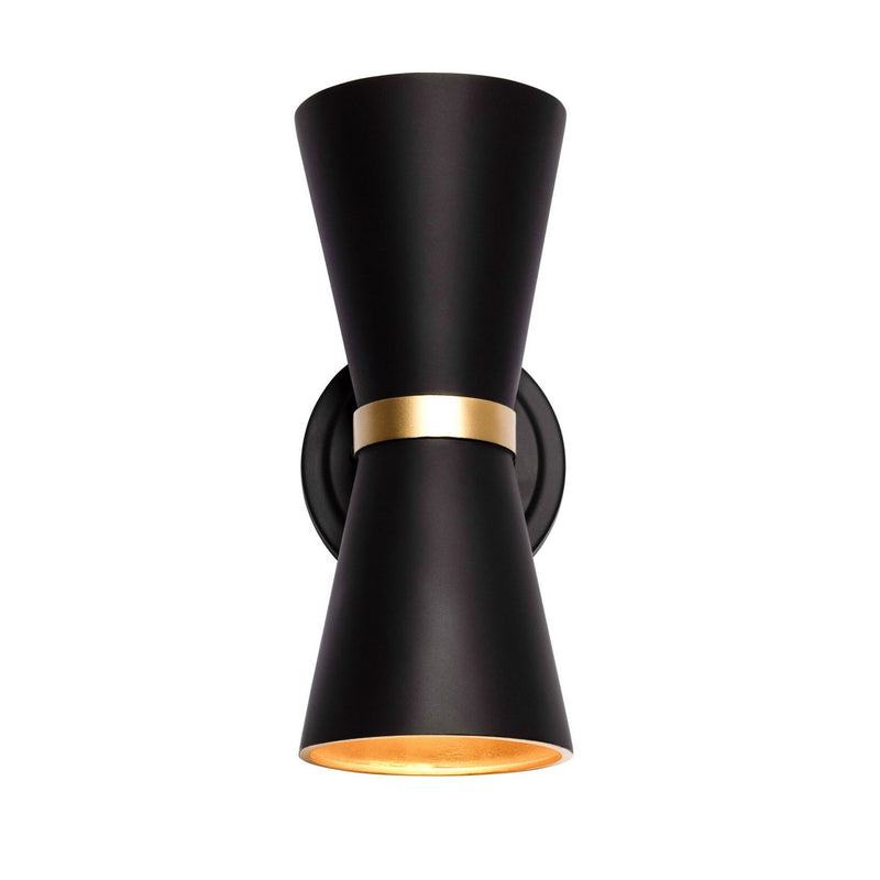 Two Light Wall Sconce<br /><span style="color:#4AB0CE;">Entrega: 4-10 dias en USA</span><br /><span style="color:#4AB0CE;font-size:60%;">PREGUNTE POR ENTREGA EN PANAMA</span><br />Collection: Mad Hatter<br />Finish: Matte Black/French Gold