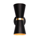 Two Light Wall Sconce<br /><span style="color:#4AB0CE;">Entrega: 4-10 dias en USA</span><br /><span style="color:#4AB0CE;font-size:60%;">PREGUNTE POR ENTREGA EN PANAMA</span><br />Collection: Mad Hatter<br />Finish: Matte Black/French Gold