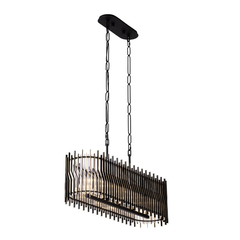 Five Light Linear Pendant<br /><span style="color:#4AB0CE;">Entrega: 4-10 dias en USA</span><br /><span style="color:#4AB0CE;font-size:60%;">PREGUNTE POR ENTREGA EN PANAMA</span><br />Collection: Park Row<br />Finish: Matte Black/French Gold