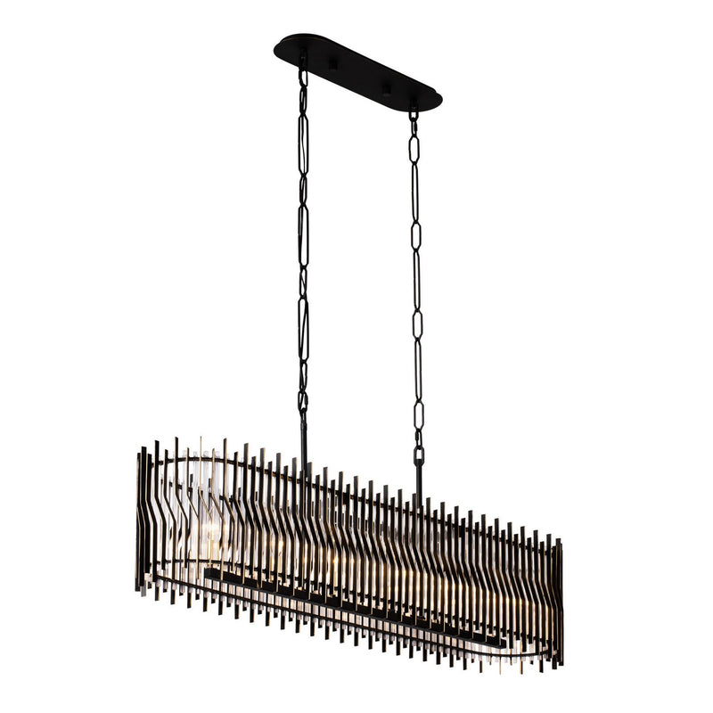 Six Light Linear Pendant<br /><span style="color:#4AB0CE;">Entrega: 4-10 dias en USA</span><br /><span style="color:#4AB0CE;font-size:60%;">PREGUNTE POR ENTREGA EN PANAMA</span><br />Collection: Park Row<br />Finish: Matte Black/French Gold