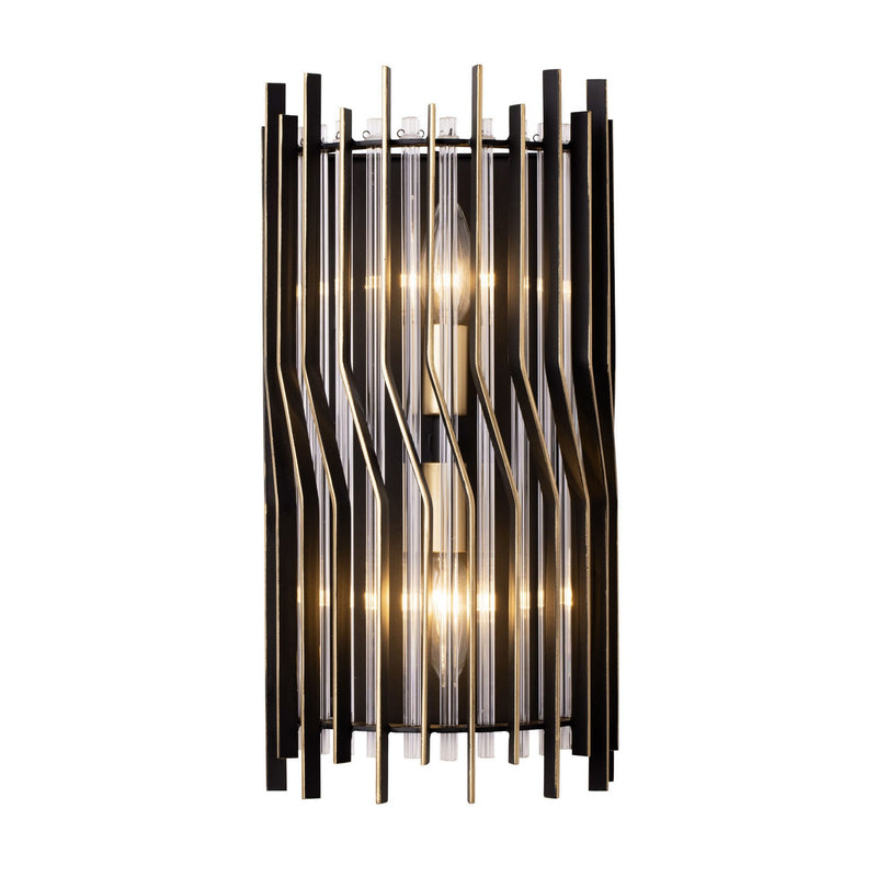 Two Light Wall Sconce<br /><span style="color:#4AB0CE;">Entrega: 12-13 semanas en USA</span><br /><span style="color:#4AB0CE;font-size:60%;">PREGUNTE POR ENTREGA EN PANAMA</span><br />Collection: Park Row<br />Finish: Matte Black/French Gold