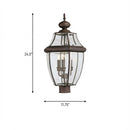 Three Light Outdoor Post Lantern<br /><span style="color:#4AB0CE;">Entrega: 4-10 dias en USA</span><br /><span style="color:#4AB0CE;font-size:60%;">PREGUNTE POR ENTREGA EN PANAMA</span><br />Collection: Lancaster<br />Finish: Antique Bronze