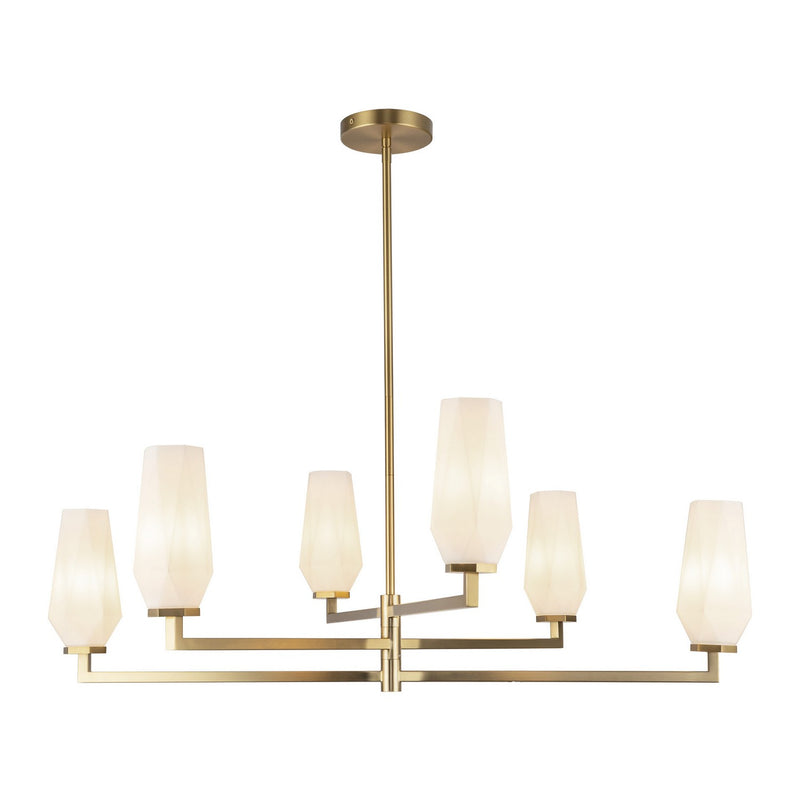 Six Light Chandelier<br /><span style="color:#4AB0CE;">Entrega: 4-10 dias en USA</span><br /><span style="color:#4AB0CE;font-size:60%;">PREGUNTE POR ENTREGA EN PANAMA</span><br />Collection: Krysta<br />Finish: Brushed Gold/Opal Glass