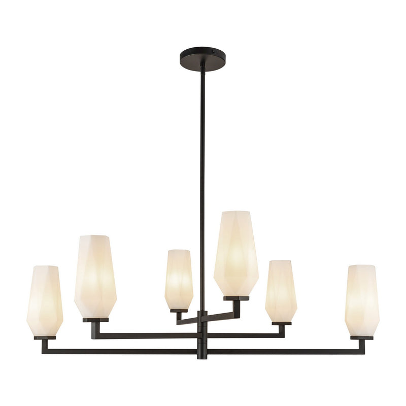 Six Light Chandelier<br /><span style="color:#4AB0CE;">Entrega: 4-10 dias en USA</span><br /><span style="color:#4AB0CE;font-size:60%;">PREGUNTE POR ENTREGA EN PANAMA</span><br />Collection: Krysta<br />Finish: Matte Black/Opal Glass