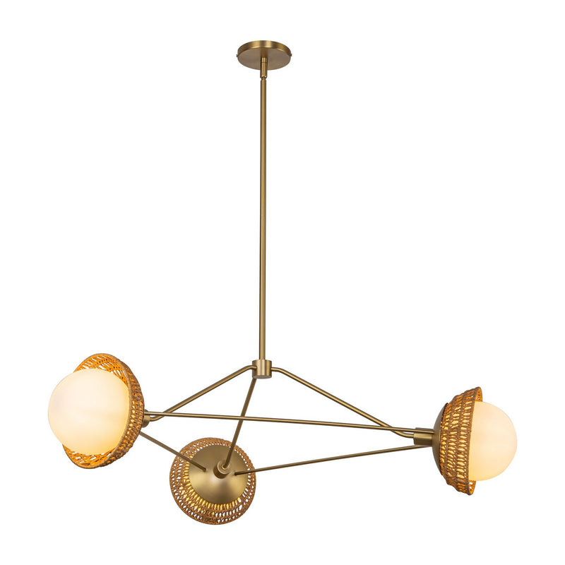 Three Light Chandelier<br /><span style="color:#4AB0CE;">Entrega: 4-10 dias en USA</span><br /><span style="color:#4AB0CE;font-size:60%;">PREGUNTE POR ENTREGA EN PANAMA</span><br />Collection: Perth<br />Finish: Brushed Gold/Opal Glass