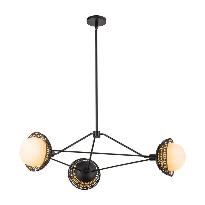 Three Light Chandelier<br /><span style="color:#4AB0CE;">Entrega: 4-10 dias en USA</span><br /><span style="color:#4AB0CE;font-size:60%;">PREGUNTE POR ENTREGA EN PANAMA</span><br />Collection: Perth<br />Finish: Matte Black/Opal Glass