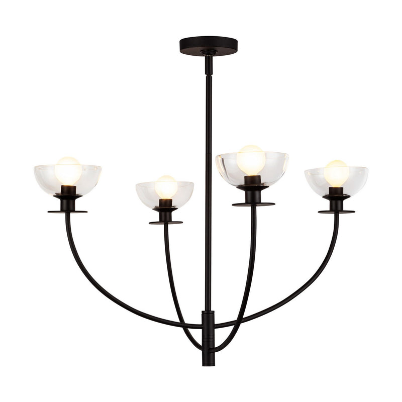 Four Light Chandelier<br /><span style="color:#4AB0CE;">Entrega: 4-10 dias en USA</span><br /><span style="color:#4AB0CE;font-size:60%;">PREGUNTE POR ENTREGA EN PANAMA</span><br />Collection: Sylvia<br />Finish: Matte Black/Clear Glass