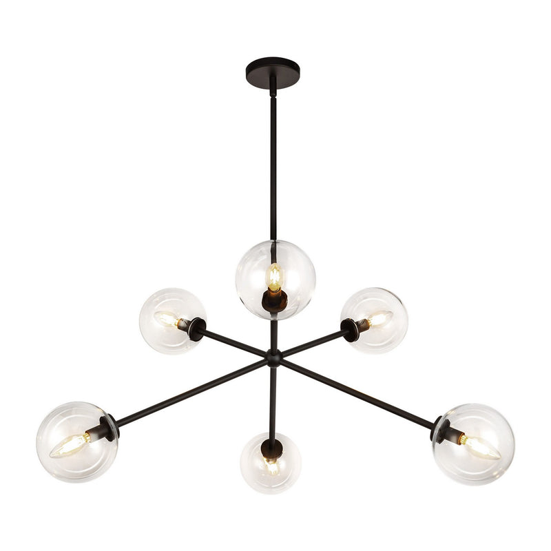 Six Light Chandelier<br /><span style="color:#4AB0CE;">Entrega: 4-10 dias en USA</span><br /><span style="color:#4AB0CE;font-size:60%;">PREGUNTE POR ENTREGA EN PANAMA</span><br />Collection: Cassia<br />Finish: Matte Black/Clear Glass